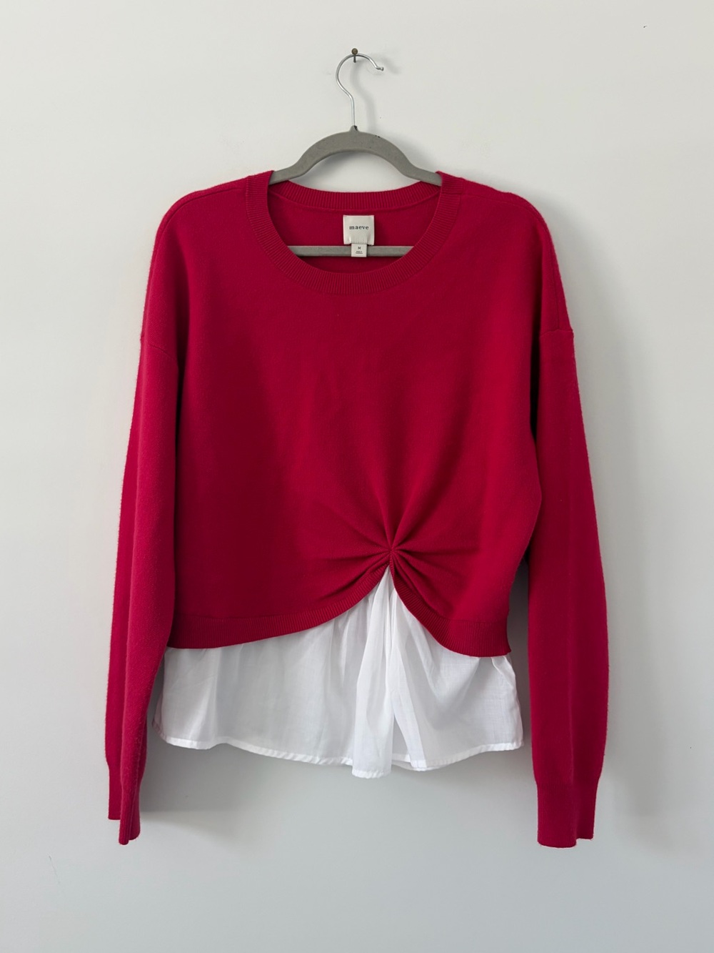 Anthropologie Maeve The Gemini Twofer Pullover Viscose Sweater Fuchsia White M